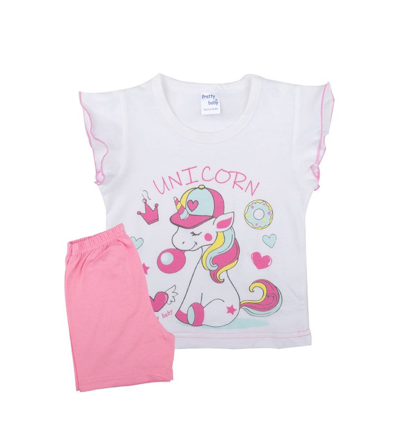 PRETTY BABY Πυτζάμα με τύπωμα κ ψιλή πλέξη υφάσματος little unicorn white 65515