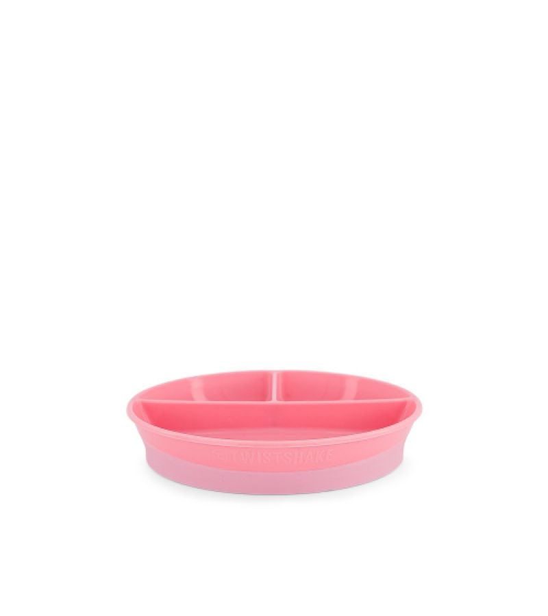 Πιάτο Φαγητού με χωρίσματα κ καπάκι κ αντιολισθητικό πάτο 6+ Μηνών TWISTSHAKE Pastel Pink 32-08-78169
