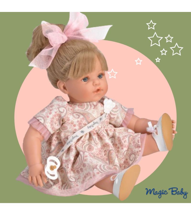 MAGIC BABY Κούκλα Susy με αφέλειες και ροζ κοτλέ φόρεμα 47εκ. MB47034