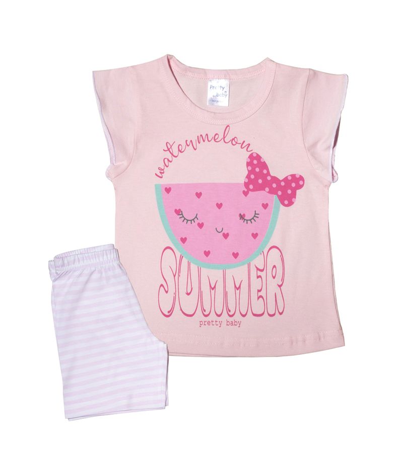 PRETTY BABY Πυτζάμα με τύπωμα κ ψιλή πλέξη υφάσματος summer ροζ ρήγα 65521