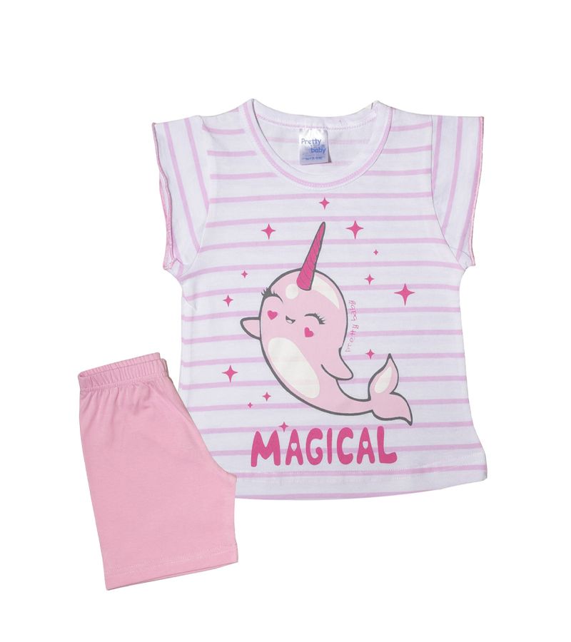 PRETTY BABY Πυτζάμα με τύπωμα κ ψιλή πλέξη υφάσματος magical ροζ ρήγα 65523