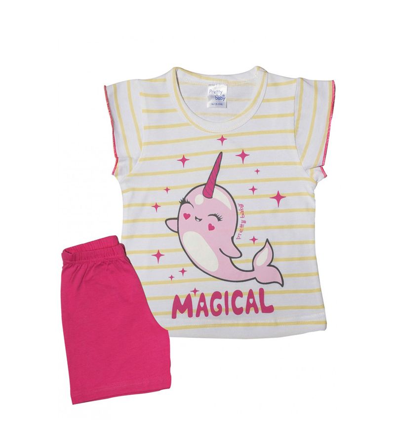 PRETTY BABY Πυτζάμα με τύπωμα κ ψιλή πλέξη υφάσματος magical φούξια-λευκό 65523