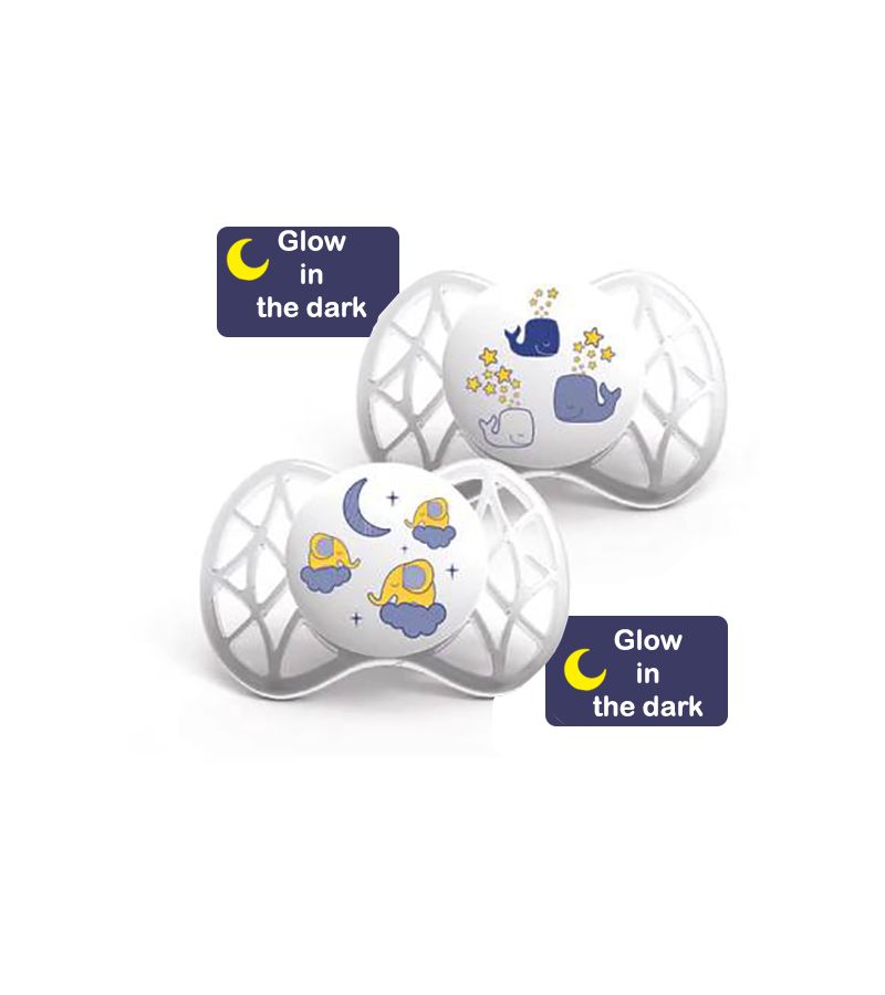 Ορθοδοντική Πιπίλα σιλικόνης 2τμχ με προστατευτικό κάλυμμα θηλής 0m+ NUVITA 7063 Air55 Glow White NU-ALPF0009