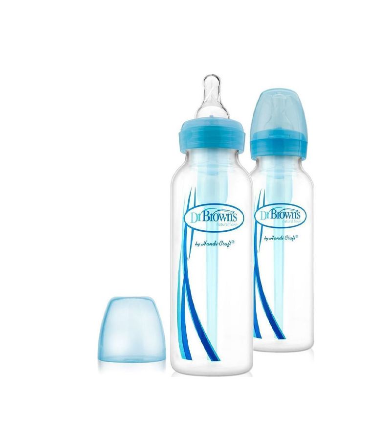 Μπιμπερό πλαστικό με στενό λαιμό DR BROWN\'S Natural Flow Options 250ml 2 τεμ Μπλέ WB82405