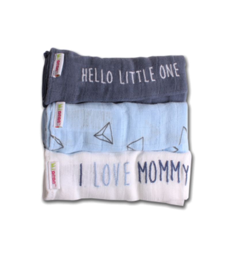 Σετ μουσελίνες MINENE I Love Mommy blue