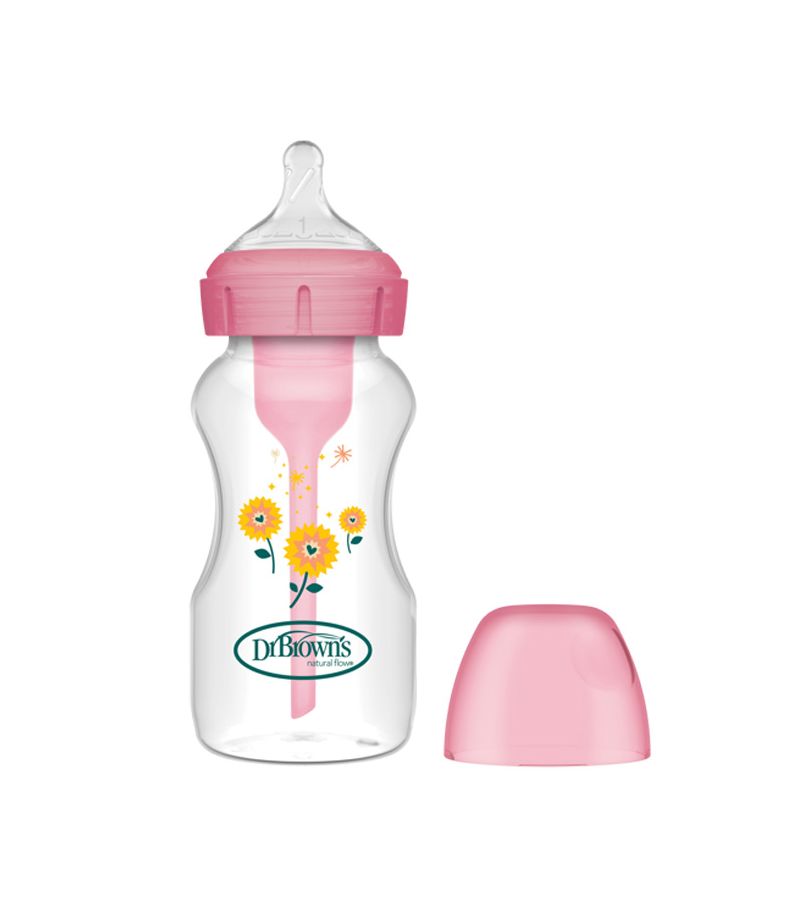 Μπιμπερό πλαστικό με φαρδύ λαιμό DR BROWN\'S Options+ 270ml Pink Flower WB91801 0+ μηνών