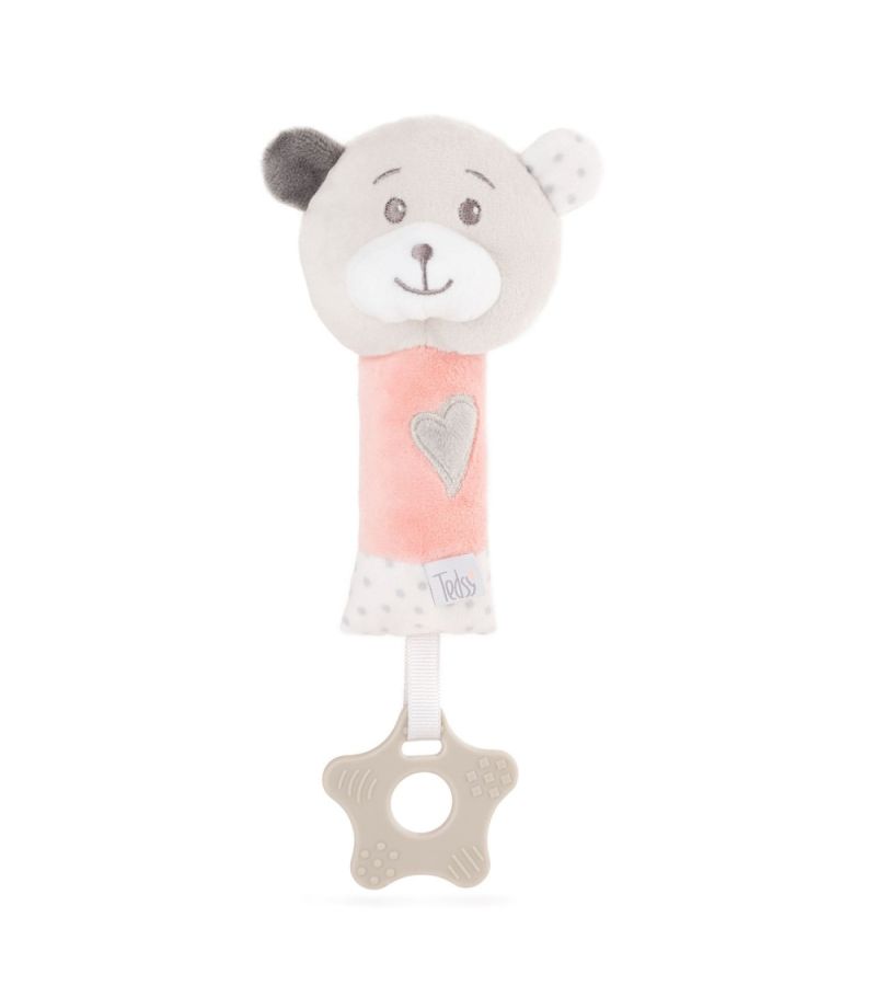 Κουδουνίστρα με μασητικό AMEK TOYS Bear Pink 24εκ.98151