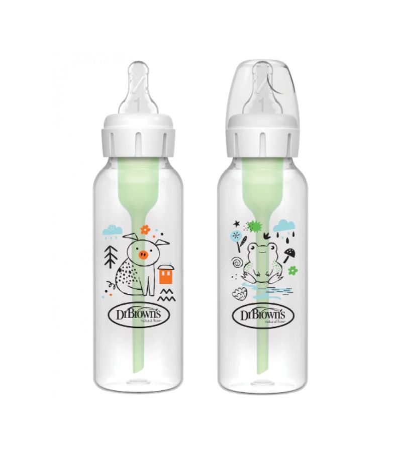 Μπιμπερό πλαστικό με στενό λαιμό DR BROWN\'S Options + 250ml 2 τεμ SB82040 Γουρουνάκι / Βάτραχος 0+ μηνών