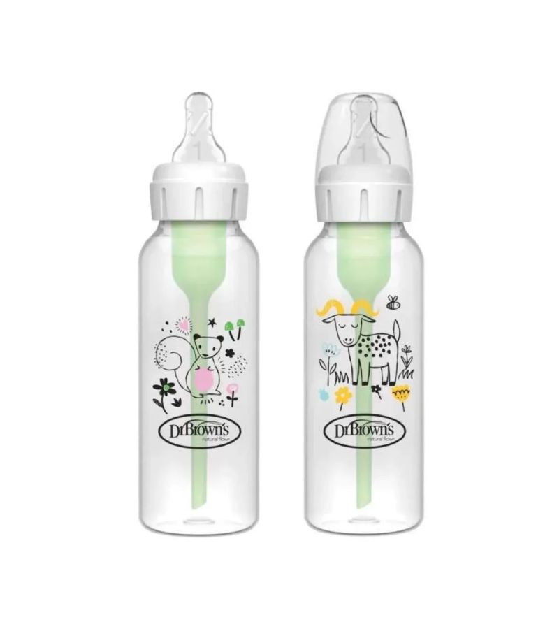 Μπιμπερό πλαστικό με στενό λαιμό DR BROWN\'S Options + 250ml 2 τεμ SB82042 Σκιουράκι / Κατσικούλα 0+ μηνών