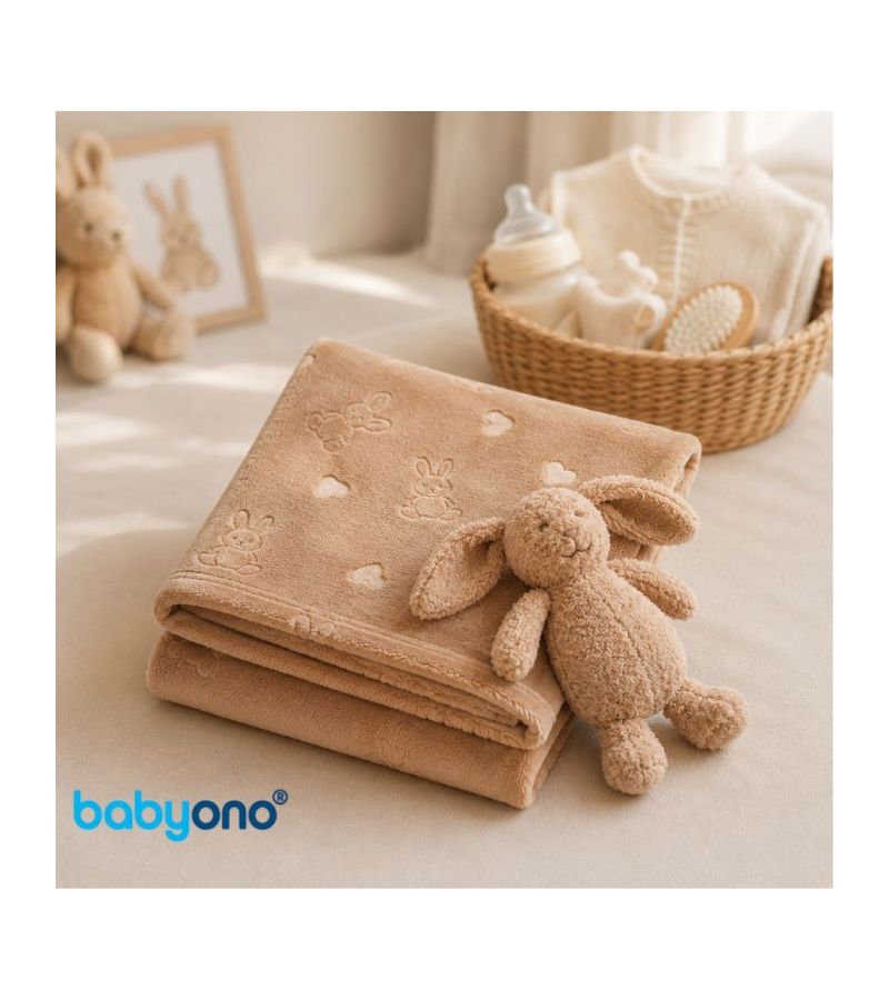 Βρεφική κουβέρτα BABYONO 75x100cm με λούτρινο κουνελάκι αγκαλιάς Καφέ BN1567/02
