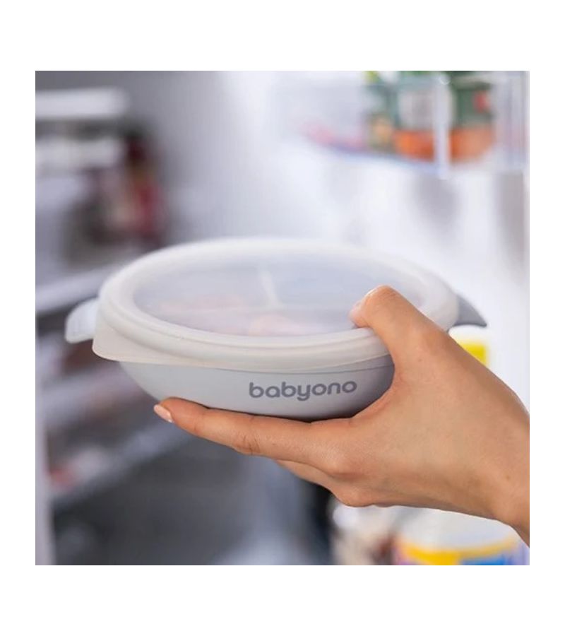 Πιάτο σιλικόνης BABYONO με 3 θέσεις, καπάκι & βάση με βεντούζα - Μπλε BN1661/01