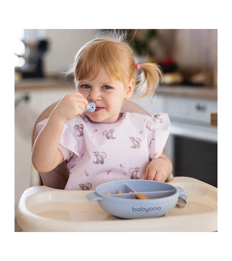 Πιάτο σιλικόνης BABYONO με 3 θέσεις, καπάκι & βάση με βεντούζα - Μπλε BN1661/01
