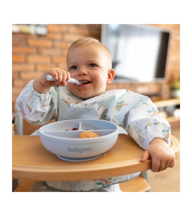 Πιάτο σιλικόνης BABYONO με 3 θέσεις, καπάκι & βάση με βεντούζα - Μπλε BN1661/01
