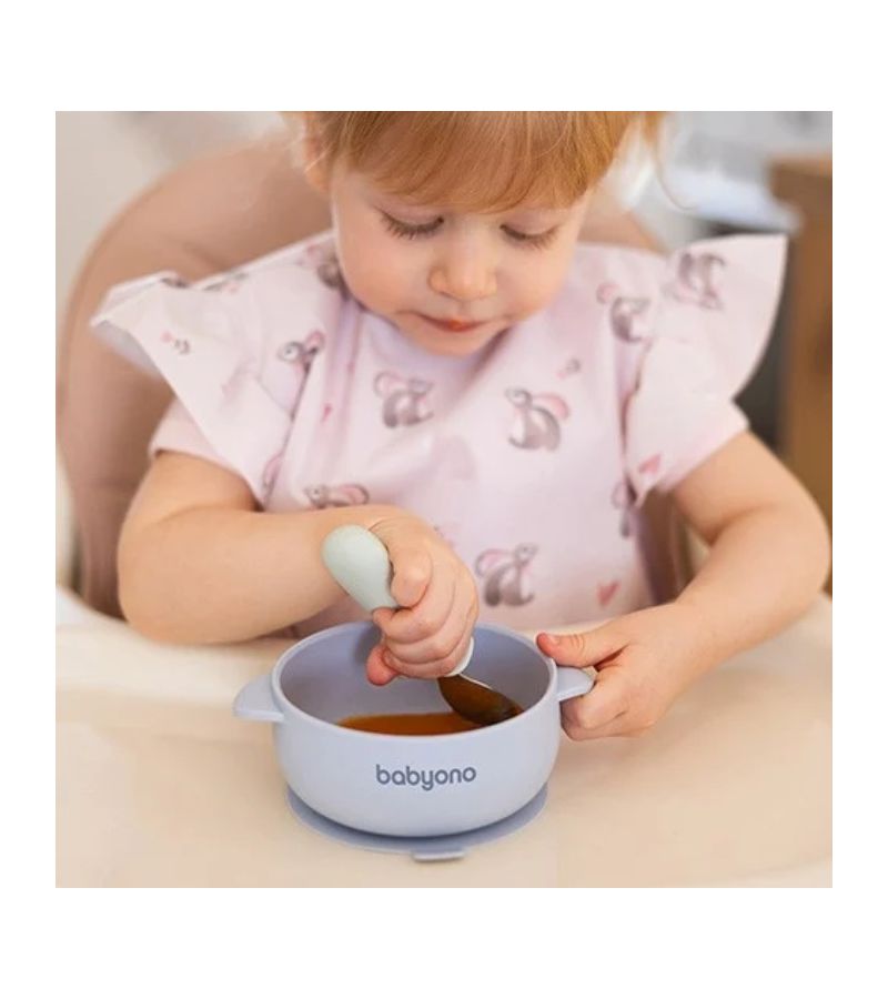 Μπολάκι σιλικόνης BABYONO με λαβές, καπάκι & βάση με βεντούζα - Μπλε BN1662/01