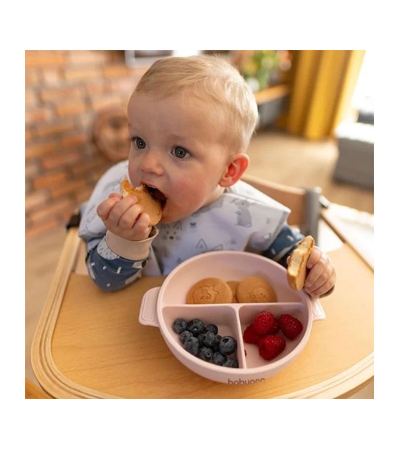 Πιάτο σιλικόνης BABYONO με 3 θέσεις, καπάκι & βάση με βεντούζα - Ροζ BN1661/02