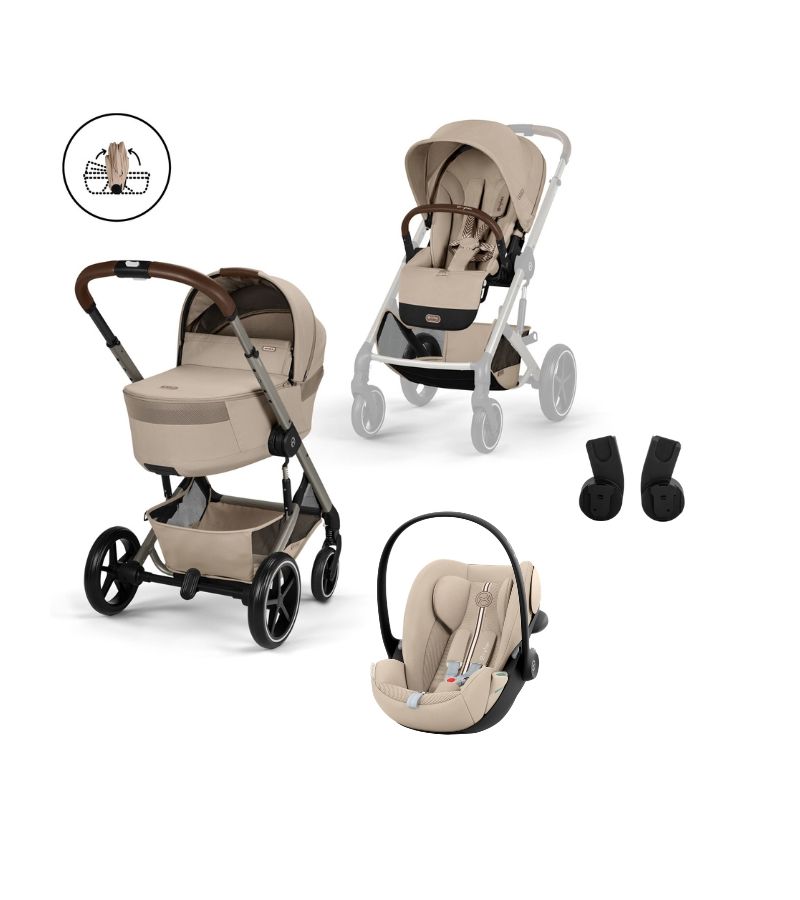 CYBEX Πολυκαρότσι 3in1 Balios S Lux TPE Almond Beige με πτυσσόμενο πορτ μπεμπέ & κάθισμα Cloud G3 i-size Plus Almond Beige