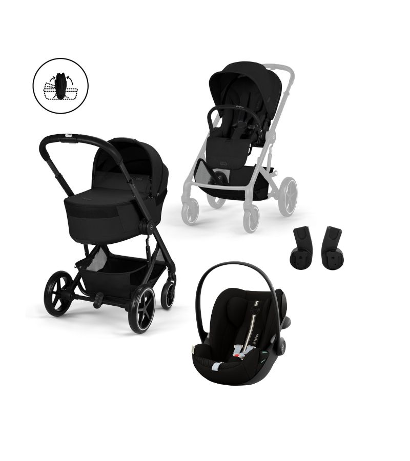 CYBEX Πολυκαρότσι 3in1 Balios S Lux BLK Moon black με πτυσσόμενο πορτ μπεμπέ & κάθισμα Cloud G3 i-size Plus Moon Black