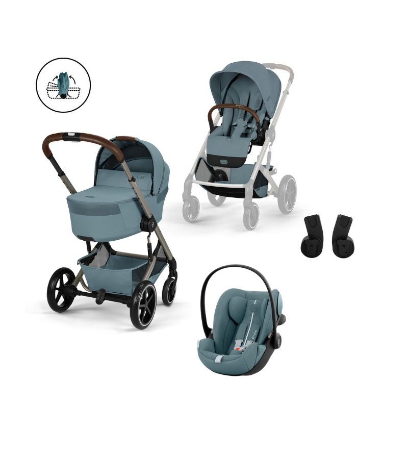 CYBEX Πολυκαρότσι 3in1 Balios S Lux TPE Stormy Blue με πτυσσόμενο πορτ μπεμπέ 