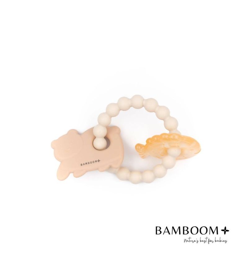 BAMBOOM Μασητικός Κρίκος Οδοντοφυίας Σιλικόνης Bear and Fish Soft pink 919-17