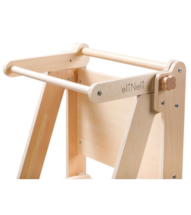 Eli Neli Montessori Πτυσσόμενος Ξύλινος Πύργος Εκμάθησης 2 σε 1 με Μαυροπίνακα 90cm