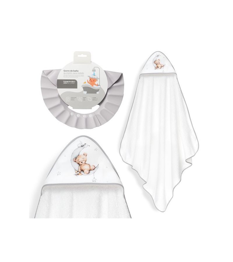 Interbaby Bear Μπουρνούζι Κάπα & Καπέλο Μπάνιου White-Grey