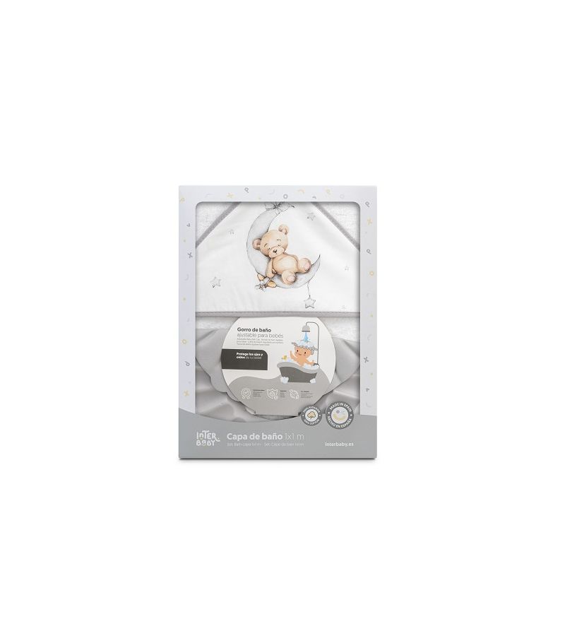 Interbaby Bear Μπουρνούζι Κάπα & Καπέλο Μπάνιου White-Grey