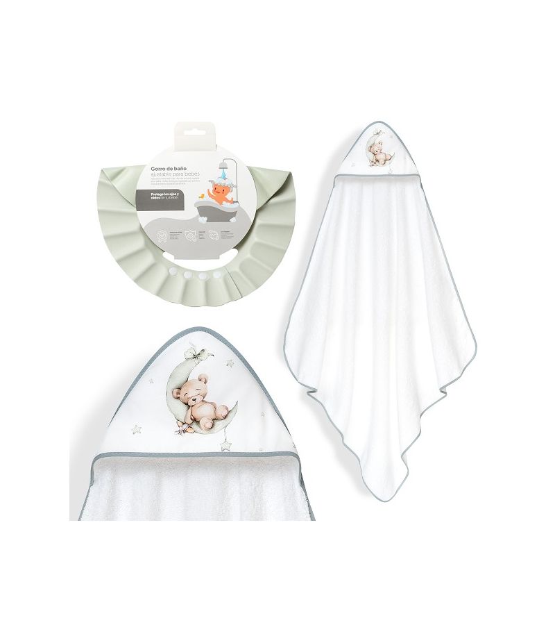 Interbaby Bear Μπουρνούζι Κάπα & Καπέλο Μπάνιου White-Green