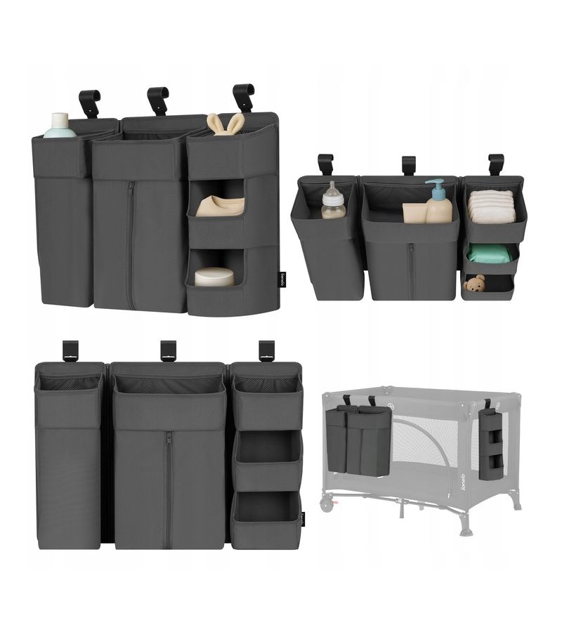 Lionelo Sidepocket Large Κρεμαστός Οργανωτής για κούνια/παρκοκρέβατο Gray