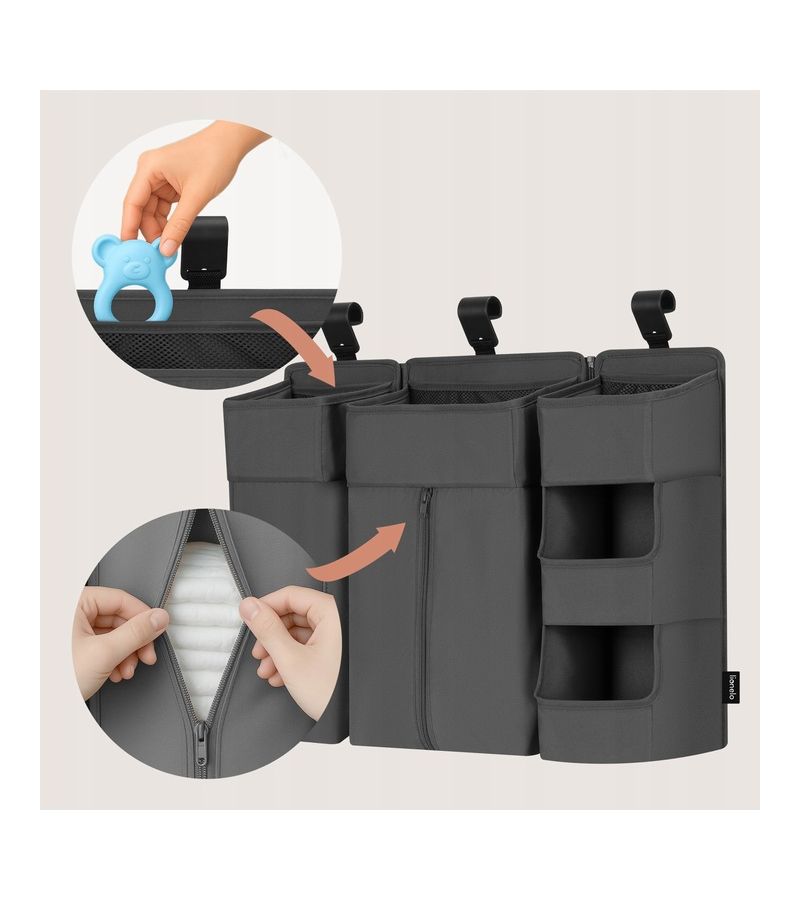 Lionelo Sidepocket Large Κρεμαστός Οργανωτής για κούνια/παρκοκρέβατο Gray