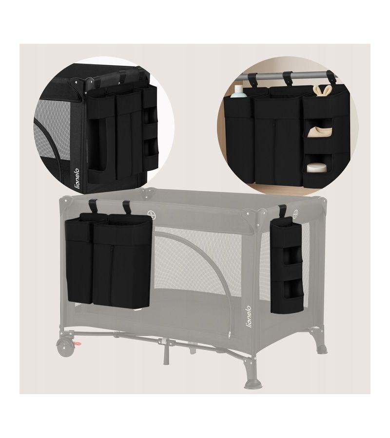 Lionelo Sidepocket Large Κρεμαστός Οργανωτής για κούνια/παρκοκρέβατο Black