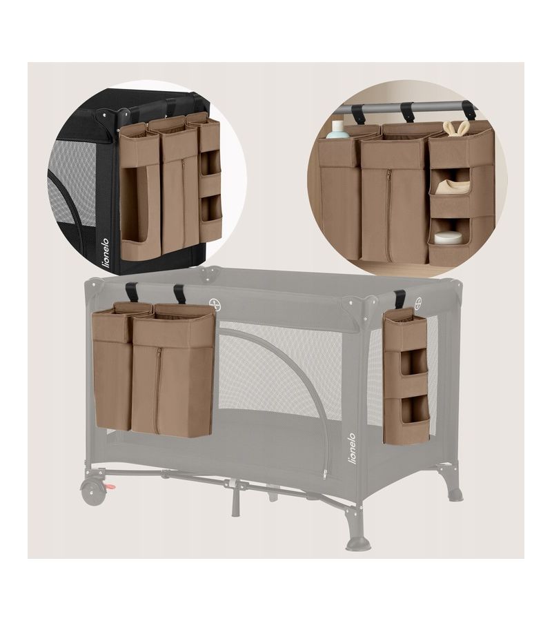 Lionelo Sidepocket Large Κρεμαστός Οργανωτής για κούνια/παρκοκρέβατο Beige