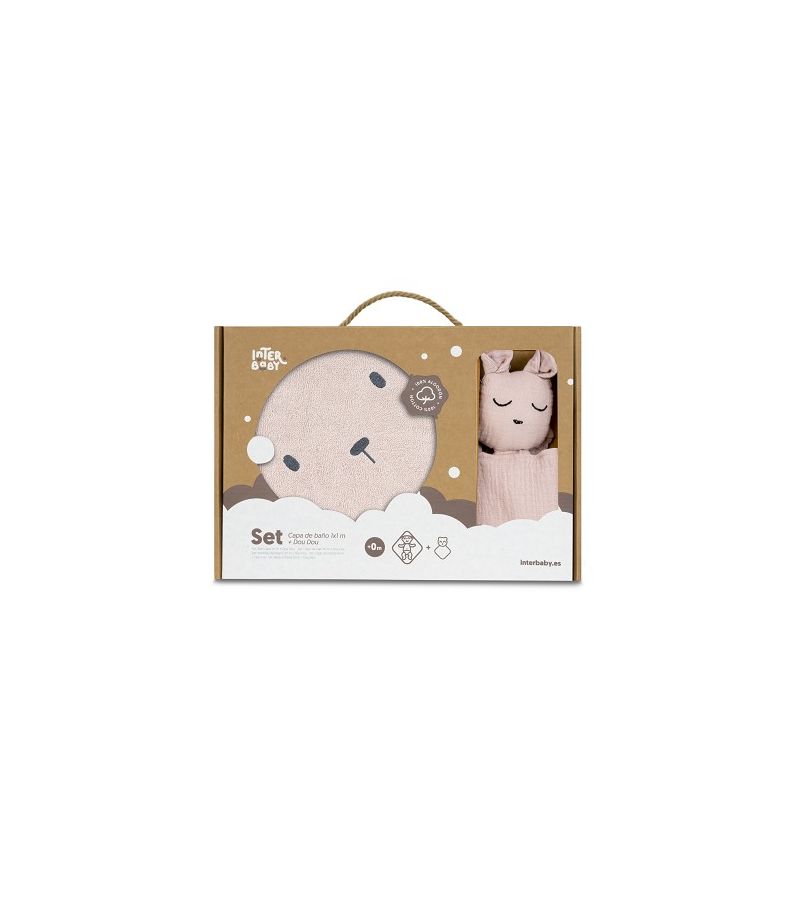 Interbaby Bear Σετ Μπουρνούζι & Πανάκι Παρηγοριάς Μουσελίνας Dark Pink