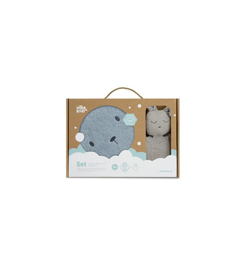 Interbaby Bear Σετ Μπουρνούζι & Πανάκι Παρηγοριάς Μουσελίνας Petrol