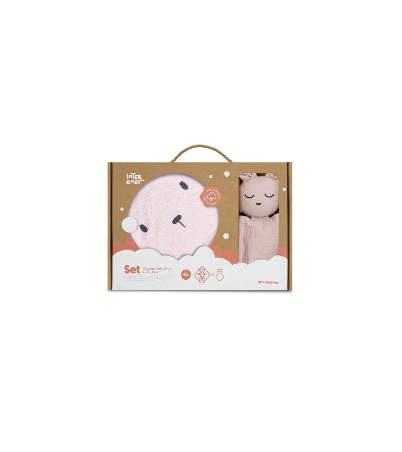 Interbaby Bear Σετ Μπουρνούζι & Πανάκι Παρηγοριάς Μουσελίνας Pink