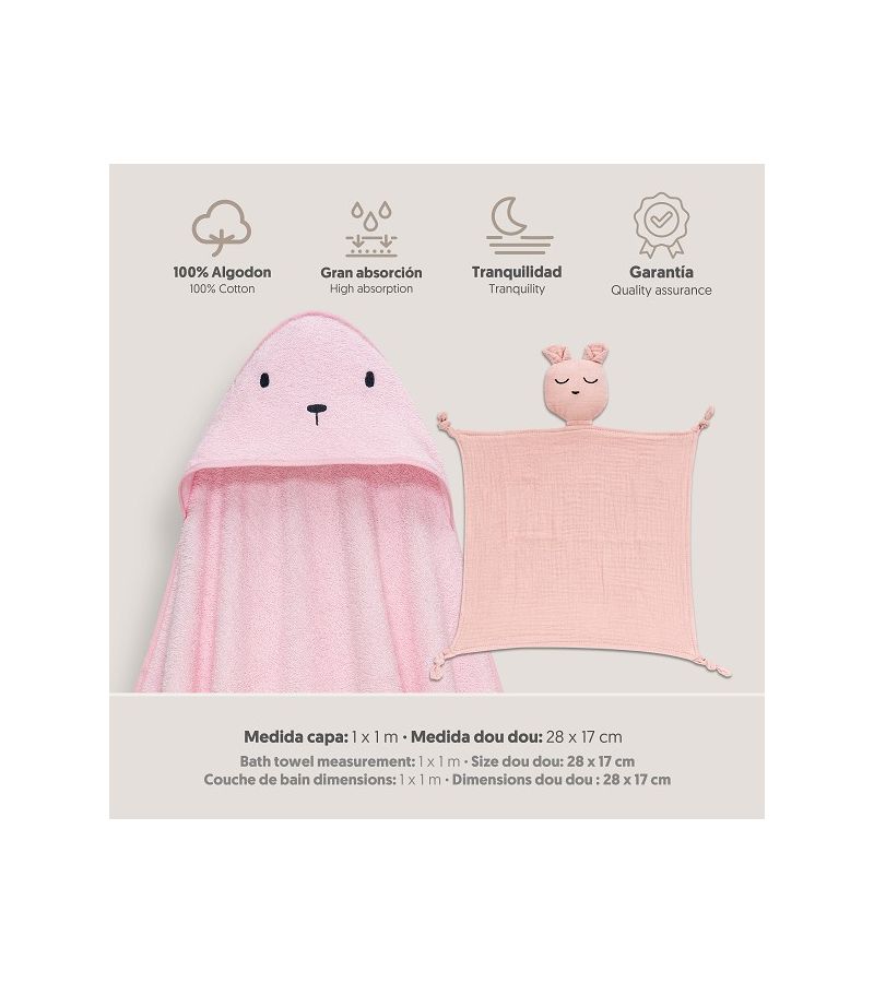Interbaby Bear Σετ Μπουρνούζι & Πανάκι Παρηγοριάς Μουσελίνας Pink