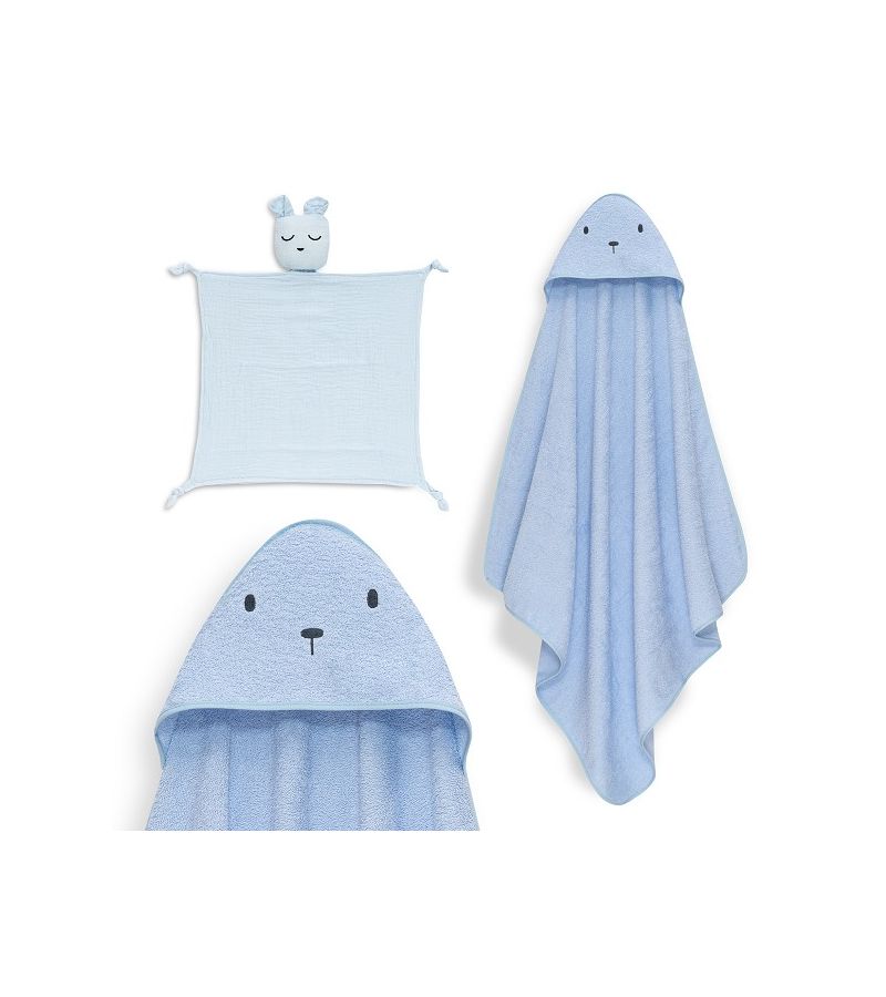 Interbaby Bear Σετ Μπουρνούζι & Πανάκι Παρηγοριάς Μουσελίνας Blue