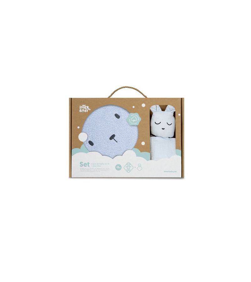 Interbaby Bear Σετ Μπουρνούζι & Πανάκι Παρηγοριάς Μουσελίνας Blue