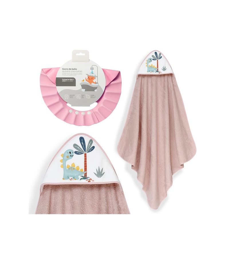Interbaby Dino Μπουρνούζι Κάπα & Καπέλο Μπάνιου Dark Pink