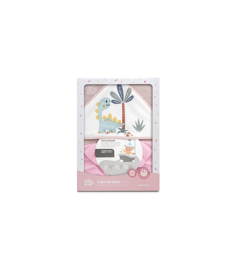 Interbaby Dino Μπουρνούζι Κάπα & Καπέλο Μπάνιου Dark Pink
