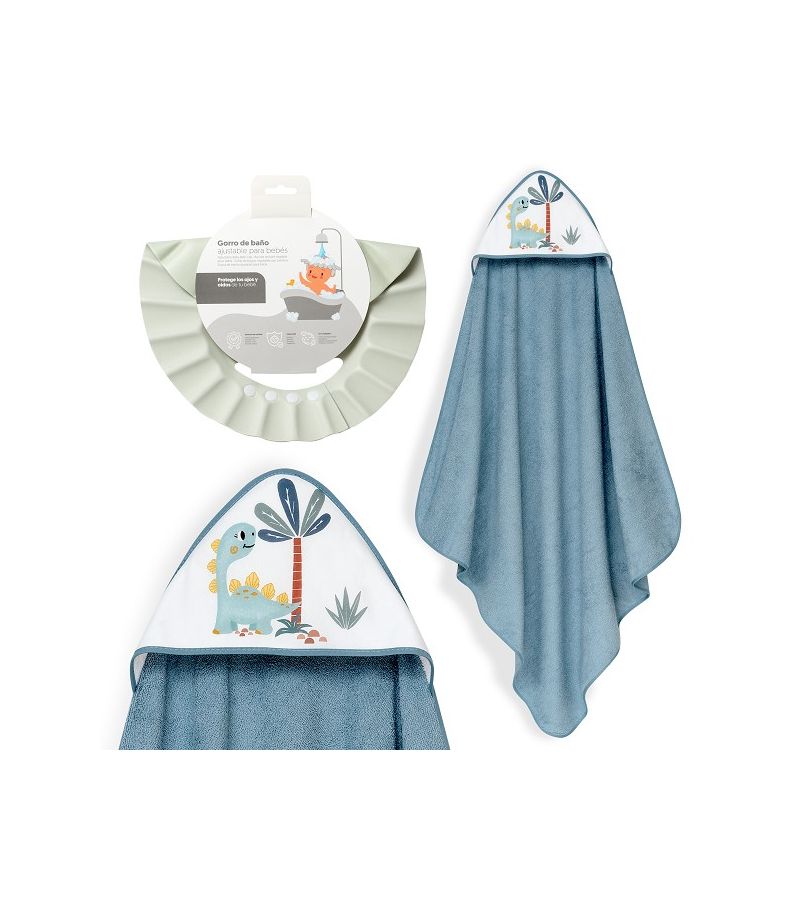 Interbaby Dino Μπουρνούζι Κάπα & Καπέλο Μπάνιου Petrol