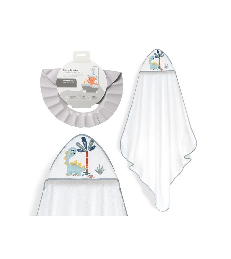 Interbaby Dino Μπουρνούζι Κάπα & Καπέλο Μπάνιου White-Grey