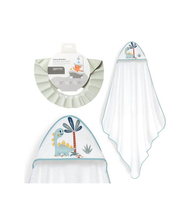 Interbaby Dino Μπουρνούζι Κάπα & Καπέλο Μπάνιου White-Green