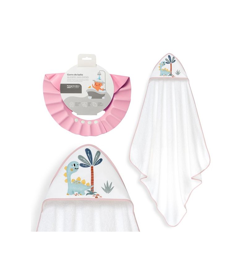 Interbaby Dino Μπουρνούζι Κάπα & Καπέλο Μπάνιου White-Pink