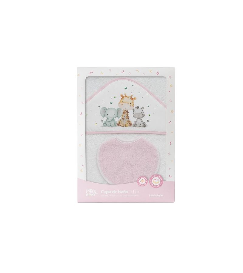 Interbaby Jirafa Elefante Μπουρνούζι Κάπα & Σαλιάρα White-Pink