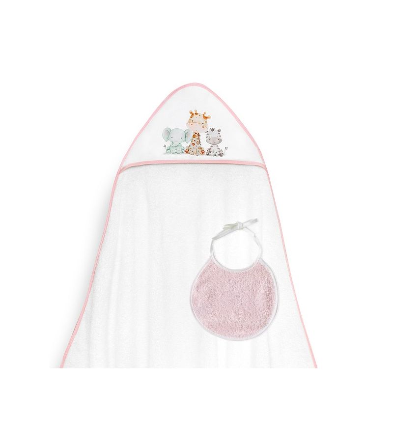 Interbaby Jirafa Elefante Μπουρνούζι Κάπα & Σαλιάρα White-Pink