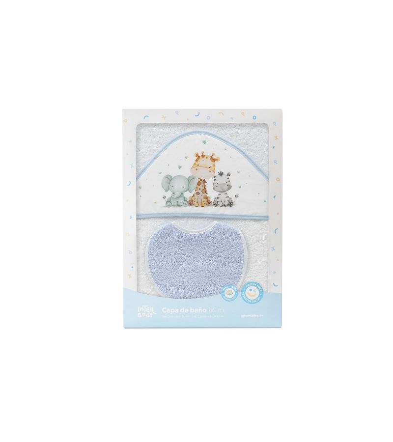 Interbaby Jirafa Elefante Μπουρνούζι Κάπα & Σαλιάρα White-Blue