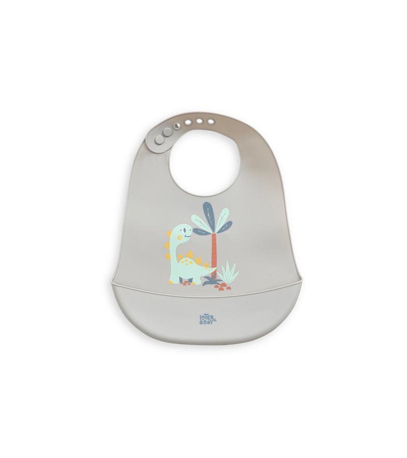 Interbaby Σαλιάρα Σιλικόνης Dino Grey