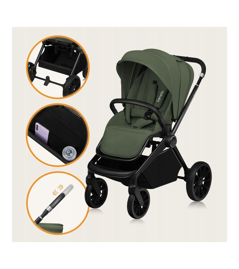 Lionelo Mika Plus Καρότσι Βρεφικό 3 σε 1 έως 22 kg Green Olive