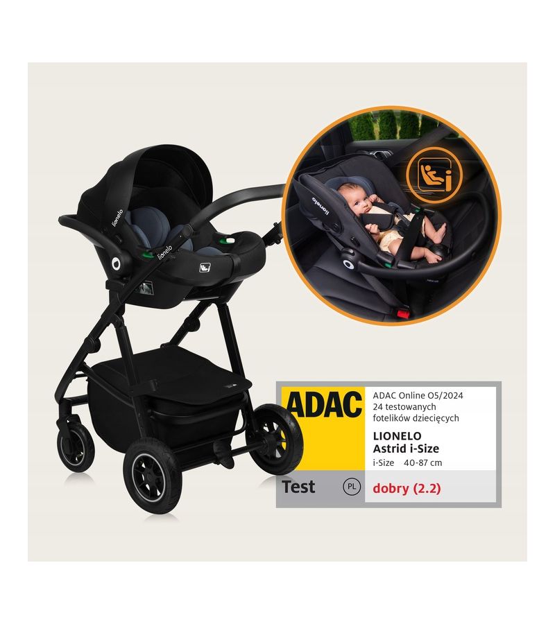 Lionelo Meril Καρότσι Βρεφικό έως 22kg 3 σε 1 Black Onyx