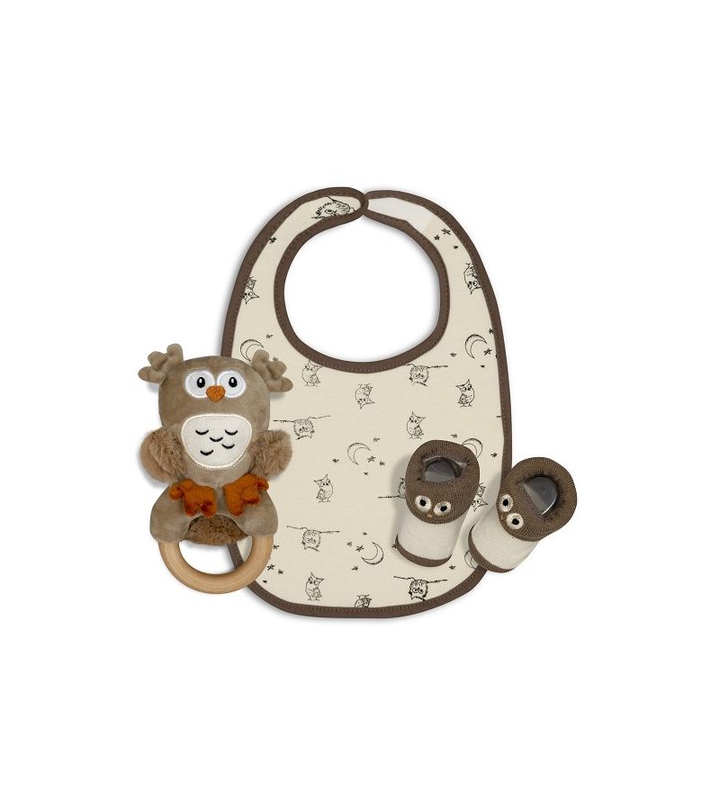 Interbaby Σετ Δώρου Owl 3 τμχ (0-6 μηνών) Beige